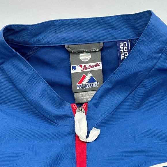 AUTHENTIC MAJESTIC Cool Base Chicago Cubs Windbreaker Size M 1/4 Zip  Blue - Picture 2 of 14